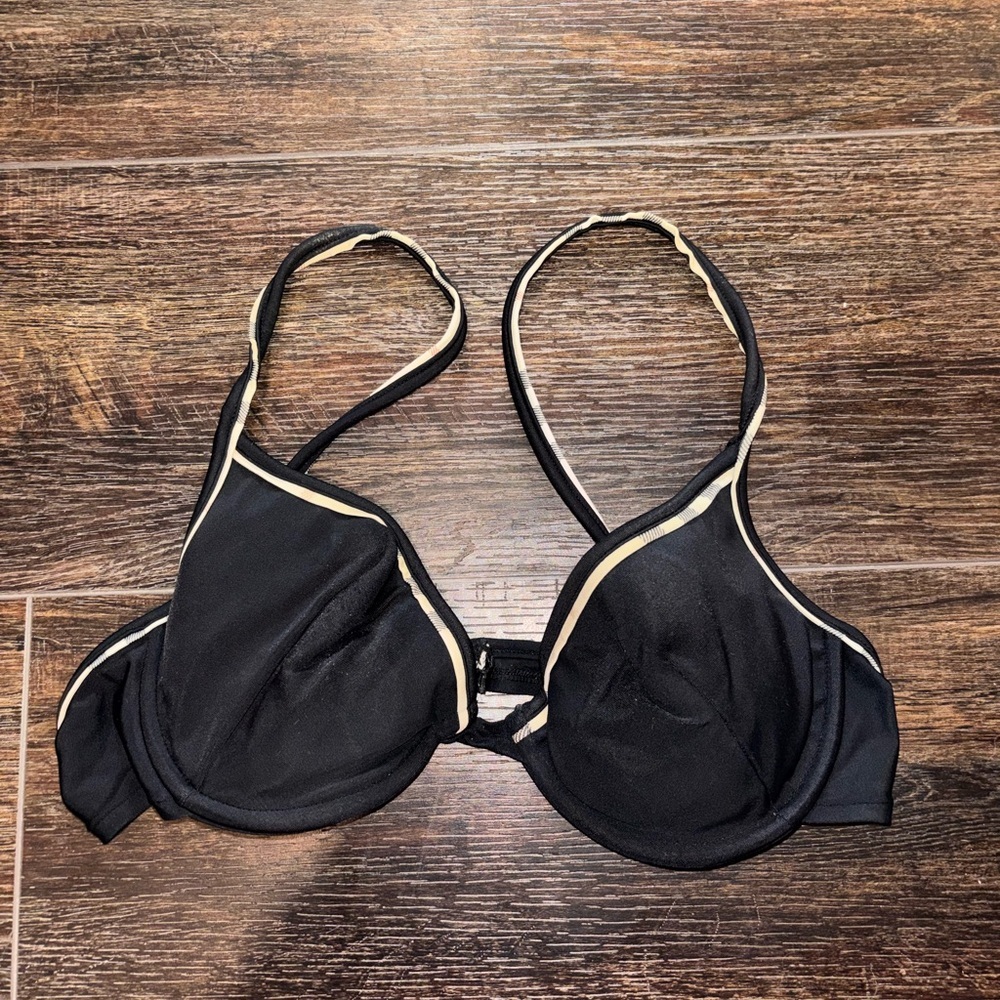 Burberry Black with Cream Contrast Trim Swimsuit Top
